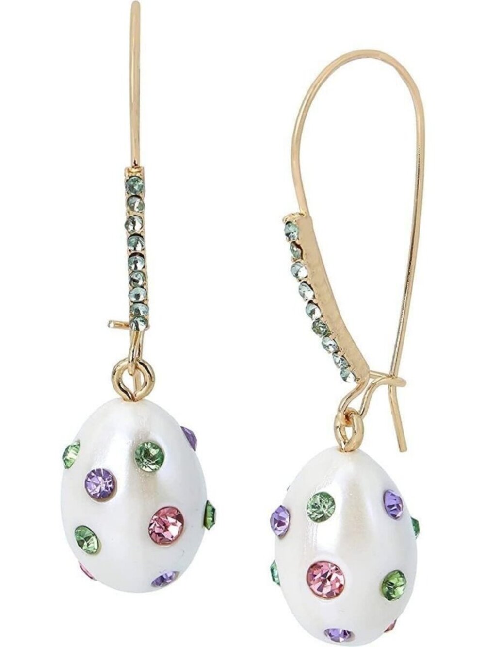 Elegant Gold Tone White Faux Pearl Drop Earrings with Crystals - Perfect Gift